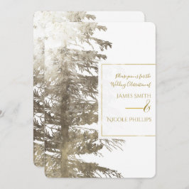 金ゴールド&ホワイトグラムパインツリーフォレ素朴スト結婚ーズ 招待状