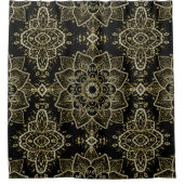 金ゴールド&ホワイトグリッターフローラペイズリーマンダラ シャワーカーテン