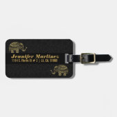 金ゴールド&ホワイトグリッター&スパークルズフローラゾウ ラゲッジタグ (正面横)