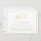 金ゴールド&ホワイトサプライズ誕生日パーティーの招待 招待状 (正面)