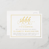 金ゴールド&ホワイトサプライズ誕生日パーティー 箔招待状ポストカード (正面/裏面)