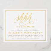 金ゴールド&ホワイトサプライズ誕生日パーティー 箔招待状ポストカード (正面)