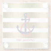 金ゴールド&ホワイトストライプいかり(ブルー航海の) ガラスコースター (裏面)