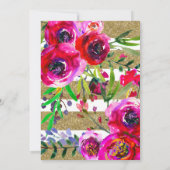 金ゴールド&ホワイトストライプフローラはっきりした誕生日パーティー 招待状 (裏面)