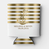 金ゴールド&ホワイトストライプ金ゴールド航海のボートいかり 缶クーラー (正面)