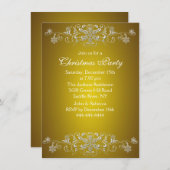 金ゴールド&ホワイトスノーフレーククリスマスパーティー招待状 招待状 (正面/裏面)