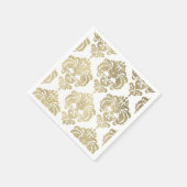 金ゴールド&ホワイトダマスヴィンテージウェディングイベントパーティー スタンダードカクテルナプキン (角)
