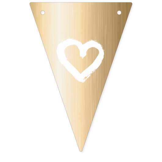 金ゴールド&ホワイトハートウェディングパーティカスタマイズIT バンティングフラッグ (第1の旗)