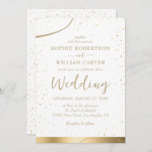 金ゴールド&ホワイトビューティフルエレガントウェディング招待状 招待状 (正面/裏面)