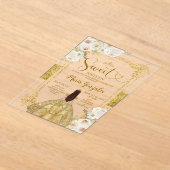 金ゴールド&ホワイトフラワーズSweet sixteenクラウン誕生日 アクリル招待状 (レイダウン)