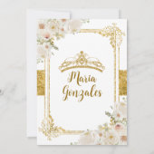 金ゴールド&ホワイトフラワーズSweet sixteenクラウン誕生日 招待状 (裏面)