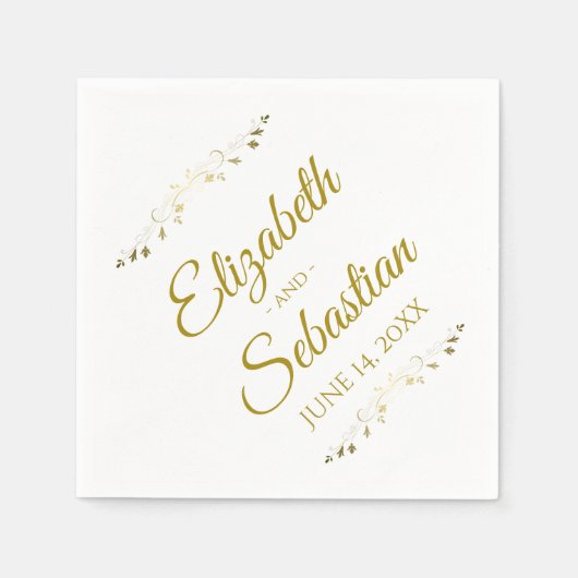 金ゴールド&ホワイトフレースのようィリグレシンプルーのエレガントな結婚式 スタンダードカクテルナプキン (正面)
