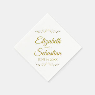金ゴールド&ホワイトフレースのようィリグレシンプルーのエレガントな結婚式 スタンダードカクテルナプキン