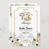 金ゴールド&ホワイトフローラガールバウティゾインビタシオン 招待状 (正面/裏面)