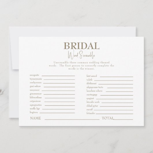 金ゴールド&ホワイトブライダルシャワーワードスクランブルゲーム 招待状 (正面)