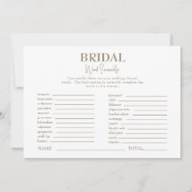 金ゴールド&ホワイトブライダルシャワーワードスクランブルゲーム