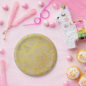 金ゴールド&ホワイトホリデーパターンカスタムクリスマス ペーパープレート (パーティー)