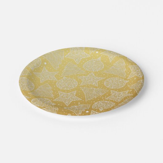 金ゴールド&ホワイトホリデーパターンカスタムクリスマス ペーパープレート (アングル)