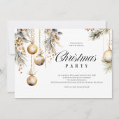 金ゴールド&ホワイトホリデー招待状 | エレガントオーナメント 招待状 (正面)