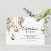 金ゴールド&ホワイトホリデー招待状 | エレガントオーナメント 招待状 (スタンド正面)