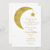 金ゴールド&ホワイトムーン&スターズベビーシャワー招待状 招待状 (正面/裏面)