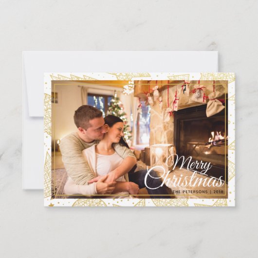 金ゴールド&ホワイトメリークリスマスホリデーファミリーフォト 招待状 (正面)