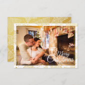 金ゴールド&ホワイトメリークリスマスホリデーファミリーフォト 招待状 (正面/裏面)