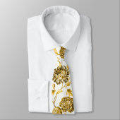 金ゴールド&ホワイトモダンヴィンテージ植物フローラツール ネクタイ (タイ)