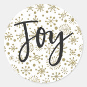 金ゴールド&ホワイトレトロスノーフレークスホリデイJOYお願い ラウンドシール (正面)