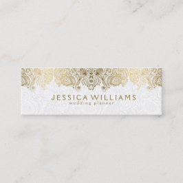 金ゴールド&ホワイトヴィンテージペイズリーレースウェディングプランナー スキニー名刺