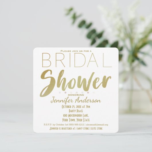 金ゴールド&ホワイト水玉模様グラマーブライダルシャワー 招待状 (スタンド正面)