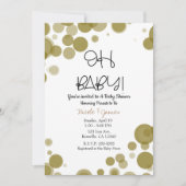 金ゴールド&ホワイト水玉模様バブルOHベビーシャワー 招待状 (正面)