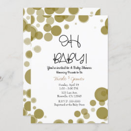 金ゴールド&ホワイト水玉模様バブルOHベビーシャワー 招待状