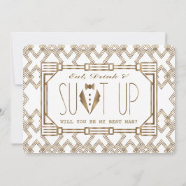 金ゴールド&ホワイト素晴らし・ギャツビーが私の花婿介添人になる 招待状