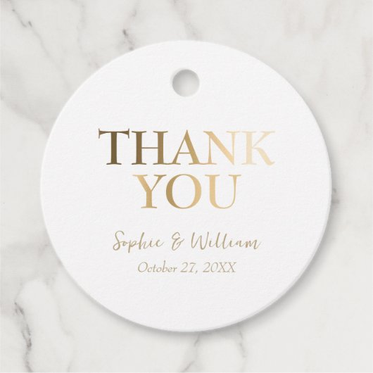 金ゴールド&ホワイト美しいエレガントな結婚式ありがとう フェイバータグ (正面)