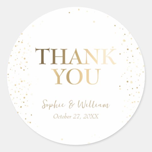 金ゴールド&ホワイト美しいエレガントな結婚式ありがとう ラウンドシール (正面)
