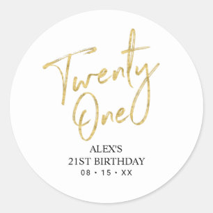 金ゴールド&ホワイト21th誕生日パーティーお願い有難う ラウンドシール