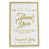 金ゴールド&ホワエレガントイトフローシ結婚ュの感謝 ミディアムペーパーバッグ (正面)