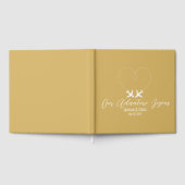 金ゴールド&ホワ結婚イト、2機の飛行機型枠aハート ゲストブック (全面)