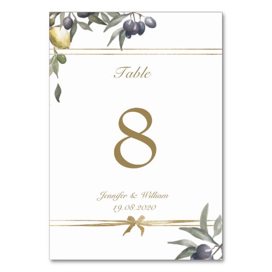 金ゴールド·ボウ·オリーブ&レモンズ テーブルナンバー (正面)