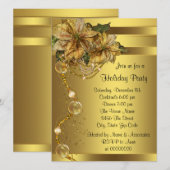 金ゴールド·ポインセエレガントチア·ブラック·金ゴールド·クリスマス·パーティー 招待状 (正面/裏面)