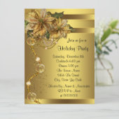 金ゴールド·ポインセエレガントチア·ブラック·金ゴールド·クリスマス·パーティー 招待状 (スタンド正面)