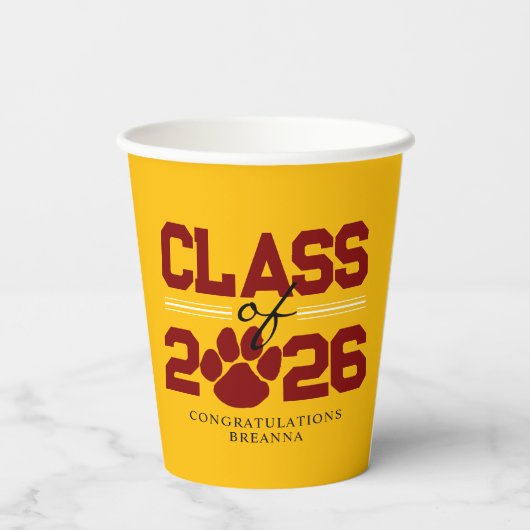 金ゴールド&マルーンポープリントクラス卒業 紙コップ (裏面)