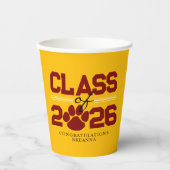 金ゴールド&マルーンポープリントクラス卒業 紙コップ (正面)
