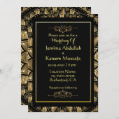 金ゴールド·マンダラ·イン·ブラック·バックグ結婚ラウンド 招待状 (正面/裏面)