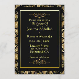 金ゴールド·マンダラ·イン·ブラック·バックグ結婚ラウンド 招待状