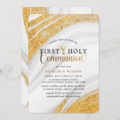 金ゴールド·マーブル·ボーイ·ファースト·ホリー·コミュニオン 招待状 (正面/裏面)