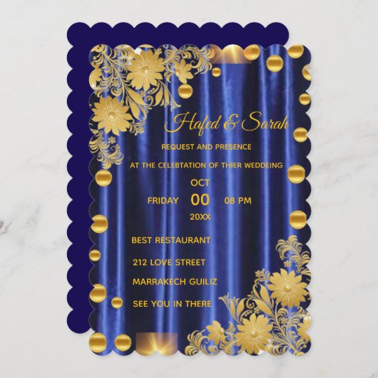 金ゴールド・ミラー・結婚式招待状、金ゴールド・鏡の起動 招待状 (正面/裏面)