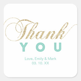 金ゴールド&ミント |パーティーカスタムありがとうステッカー スクエアシール
