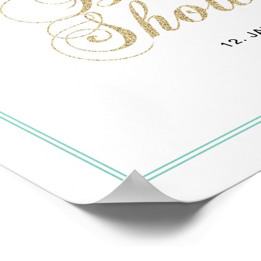 金ゴールド&ミント |男のモダン子の赤ちゃんシャワー歓迎サイン ポスター (角)